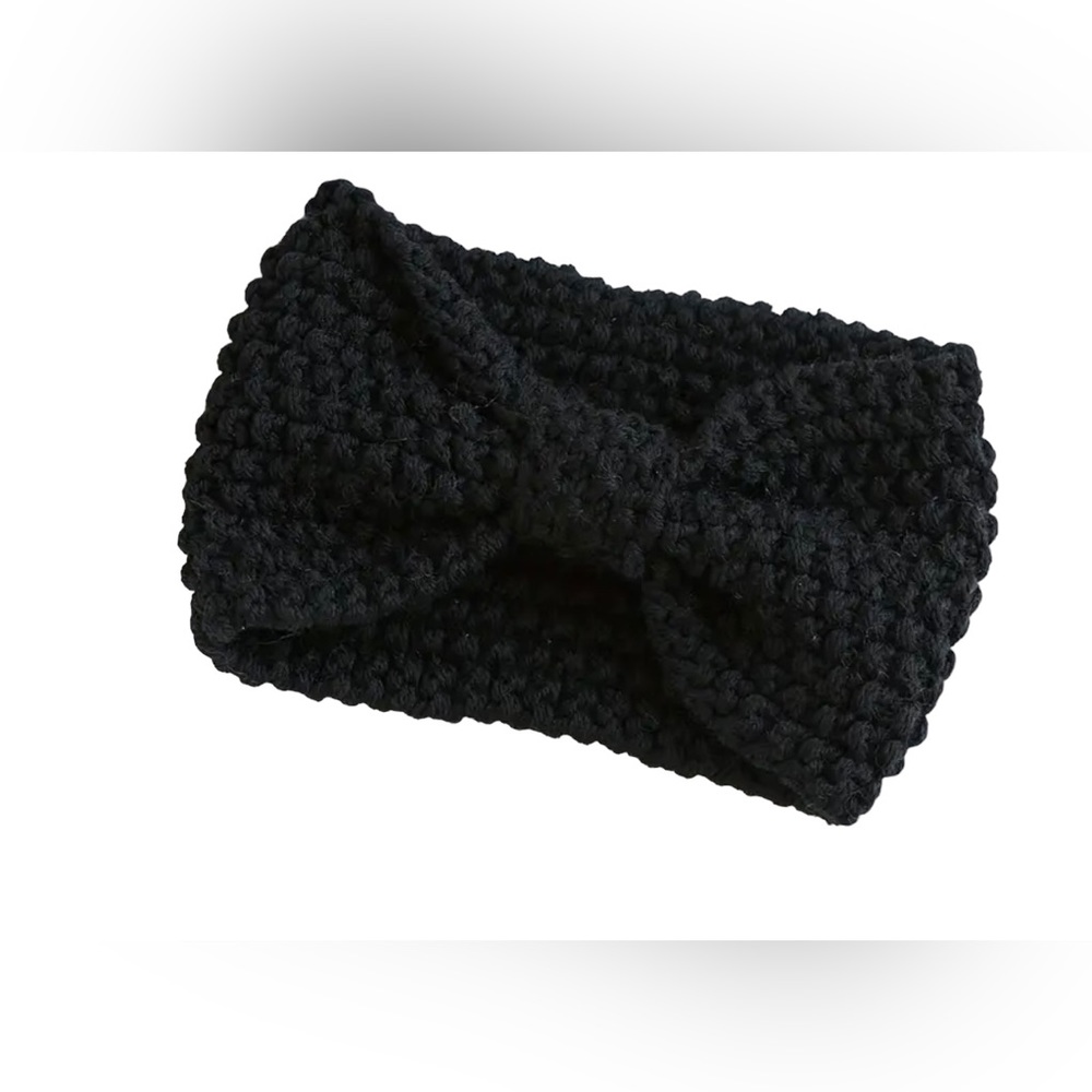 WINTER BLACK KNITTED BOW KNOTTED HEADBAND NIB